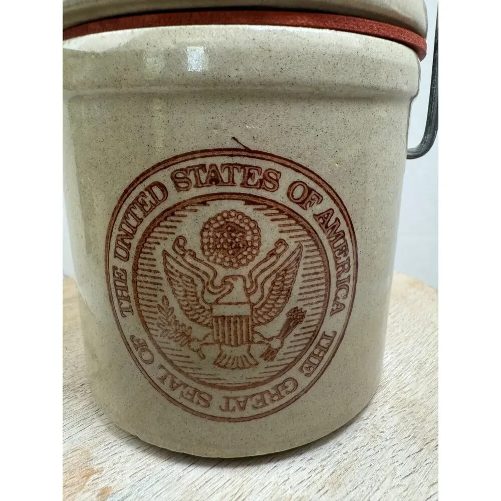 Stoneware Butter Cheese Crock The Great Seal the United States America VTG *READ